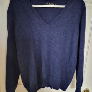 Blue Zara Cashmere V-Neck Sweater